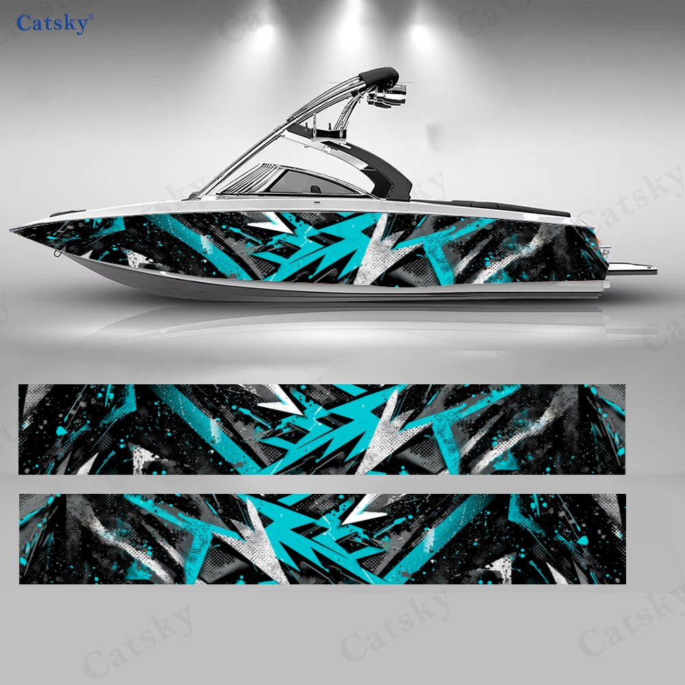 2Pcs Cyan & White Sharp Graffi - Fishing Boat Trailer recension och pris